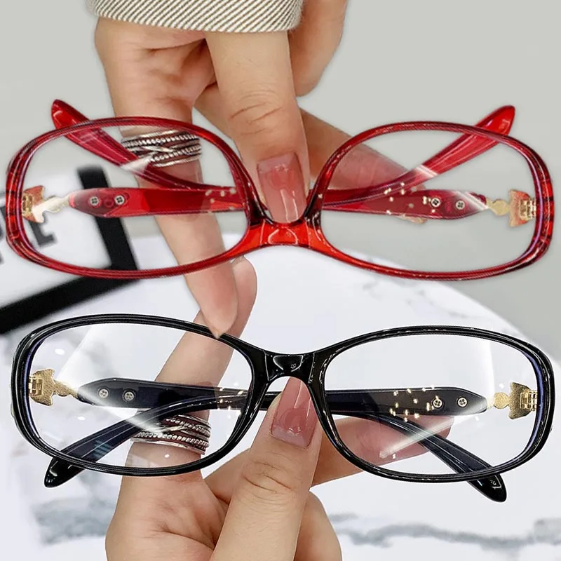 Women Retro Rhinestone Square Frame Eyeglass Red Computer Reading Glasses Clear Blue Light Blocking Eyewears Decorative Goggles