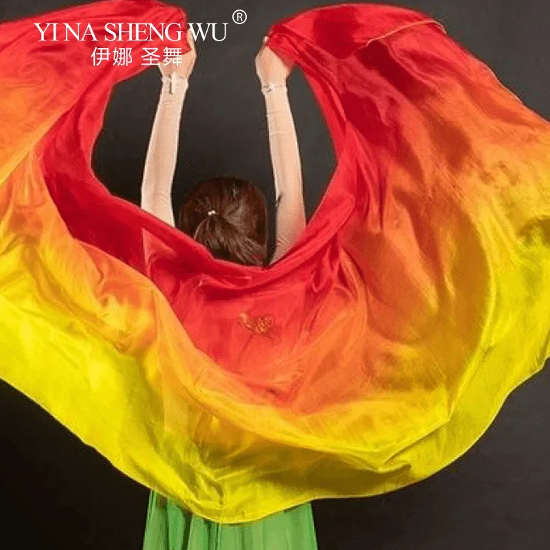 

Настоящая шелковая вуаль для танца живота, градиентная многоцветная вуаль, женская вуаль нестандартного размера и цвета, шарф для практики танца живота