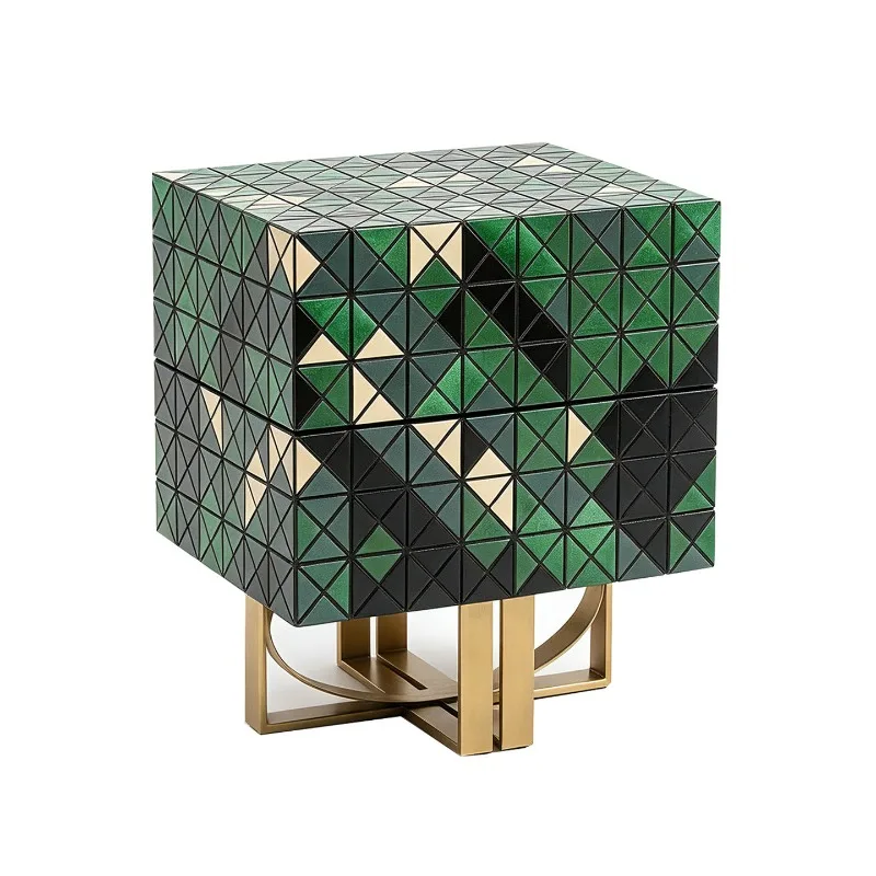 Italian light luxury high-end bedside table, home bedroom designer creative geometric color matching bedside cabinet