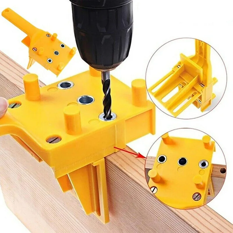 Woodworking Dowel Handheld Drill Guide and Hole Saw Tool 6/8/10mm Drill Bit Positioner for Carpentry Straight Hole Locator Clamp