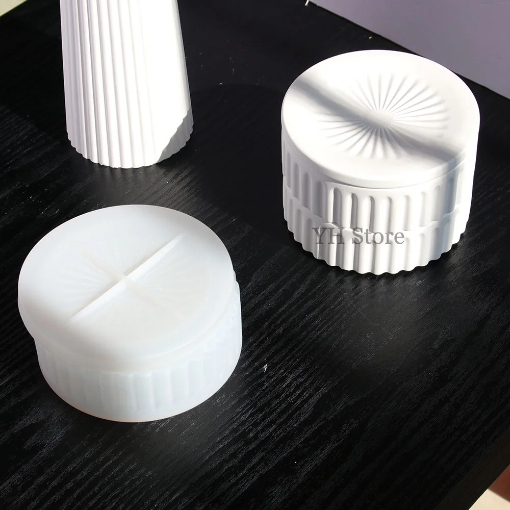 Plaster Round Box Mold Resin Trinket Storage Vessel Large Candle Jar Gypsum Molds DIY Home Concrete Box Stackable Design