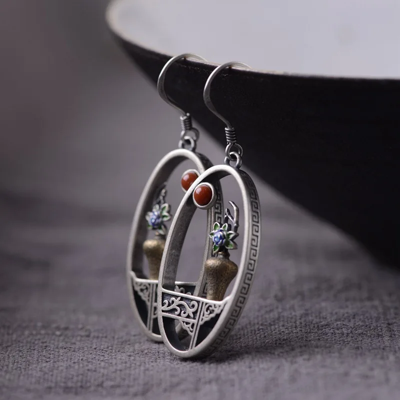 Palace Style Vintage Earring Unique Vase Design Drop Earrings Women Chinese Style Elegant Vase Earring Jewelry Custom Packaging
