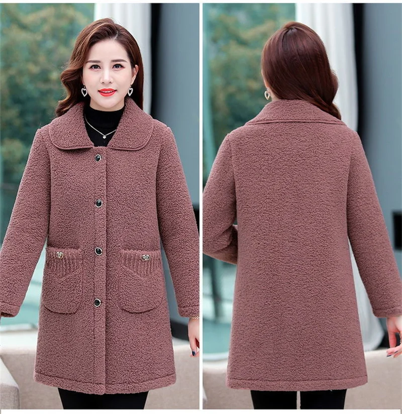 Autumn Winter Jacket Parkas Women Faux lamb Wool Coat Middle-aged Mother Cotton Clothes Female Long Outerwear Casual Tops 6XL