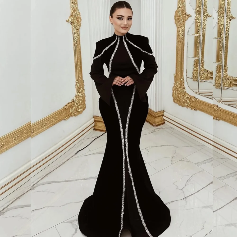 

Customized Classic Fashion Jersey Sequined Trumpet High Collar Long Dresses Bespoke Occasion Exquisite