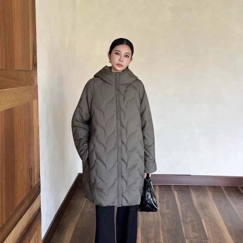 

Women's Mid-Length Down Jacket 2025 Winter New Arrival: Oversized, Loose Fit, Casual, Fashionable Hooded Coat, Warm, Trendy