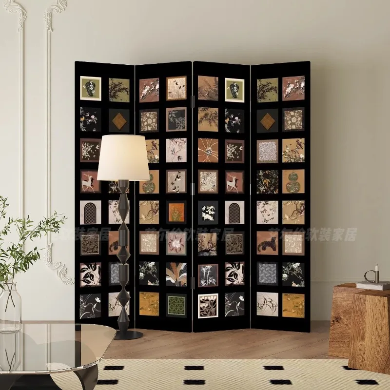 

Retro screen partition living room folding mobile porch blocking decorative background wall antique folding screen