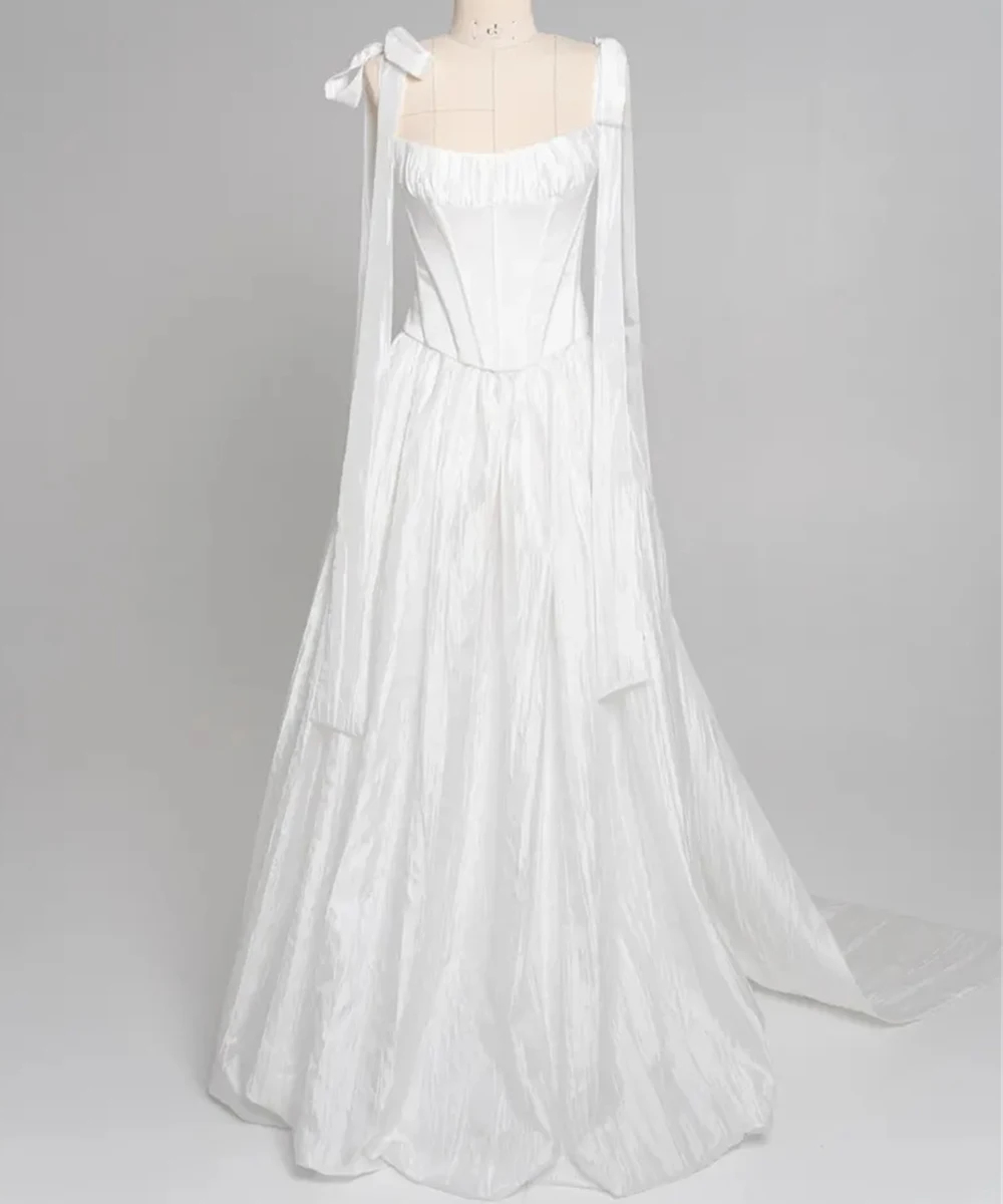 

Custom Made Two Straps Scoop Neckline Satin Bridal Grown A Line Wedding Dresses 2026 Vestido De Noival