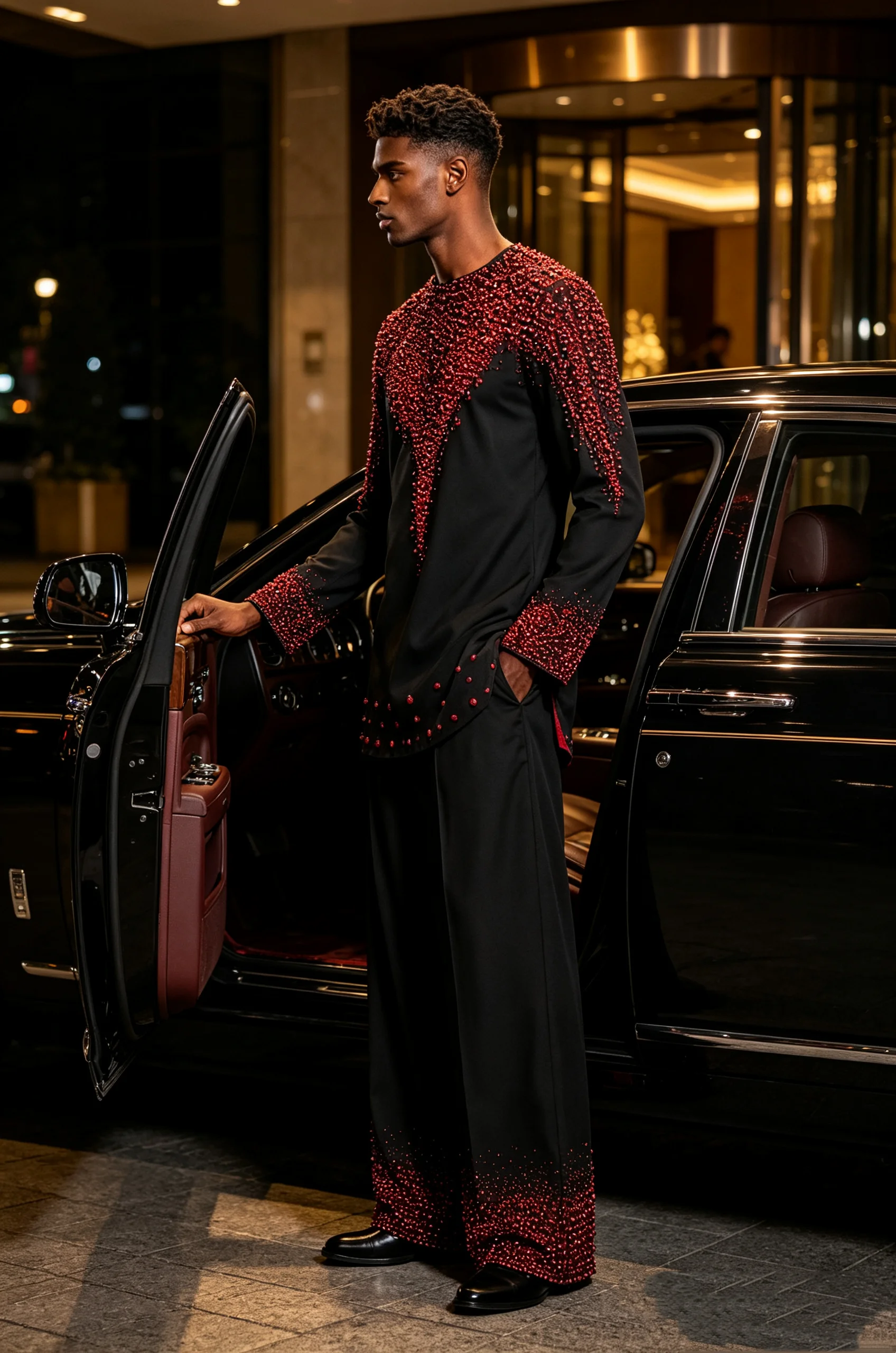 Luxury Red Pearls Men Suit Set - Men Formal Wear Red review and price