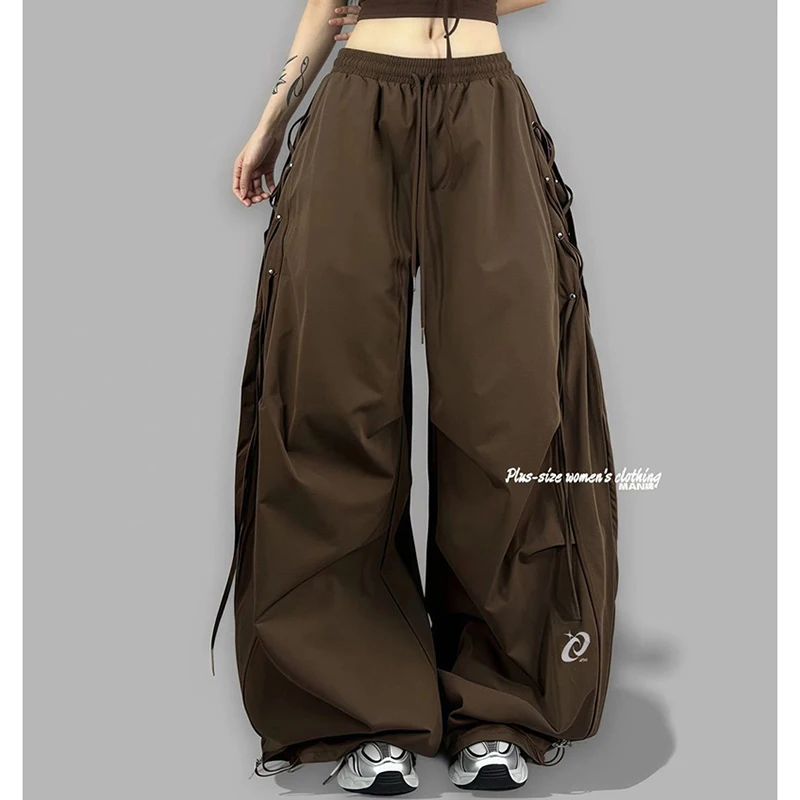 American Street Loose Pants Women Hip Hop Jazz Dance Wide Leg Trousers Fashion Drawstring Lace Up Quick-Drying Sports Pants New