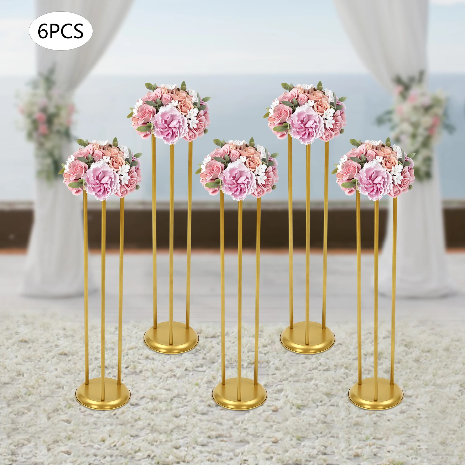 

6 Pcs Flower Display Stand 23.6in Column Flower Stand 60cm/80cm/100cm Gold Metal Flower Vase for Wedding Party Decor