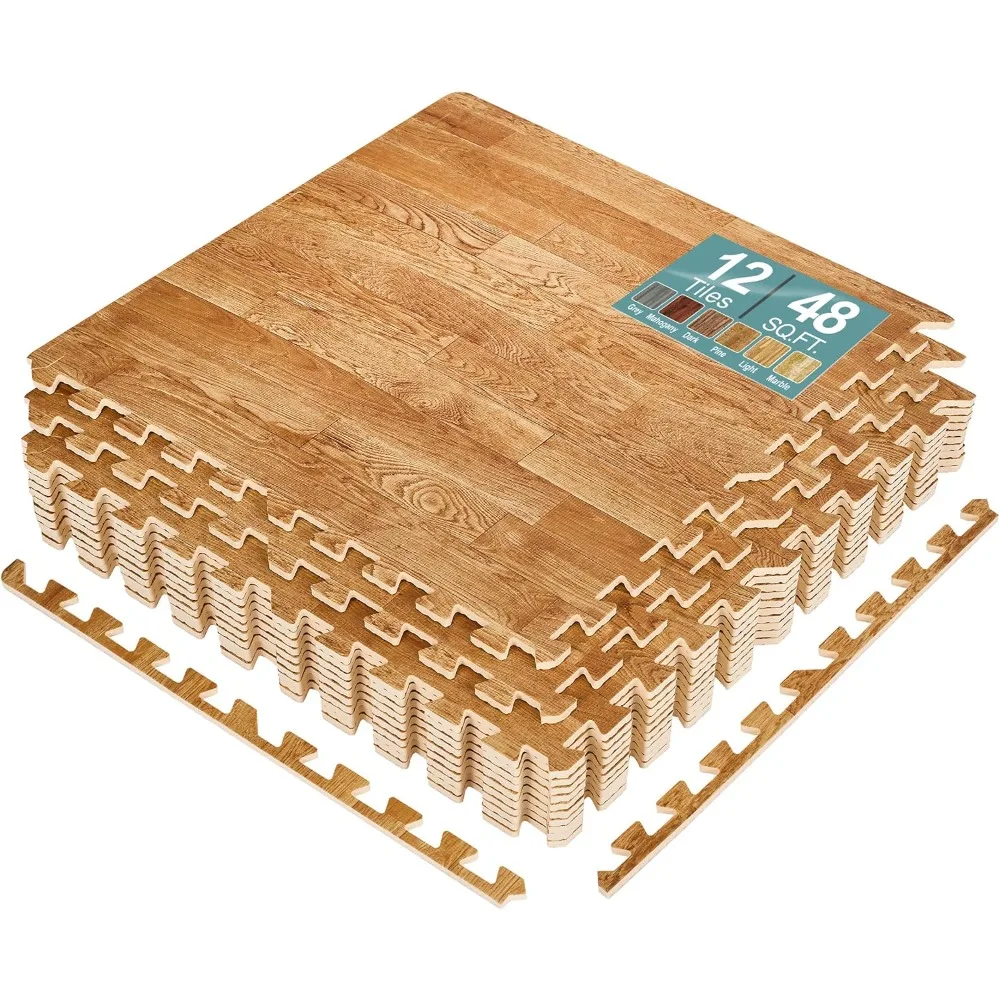 48Sq. Wood Grain Floor Tiles Foam Mat EVA Interlocking Mats Tile 3/8-Inch Thick Flooring Wood , Garden Floor Boards