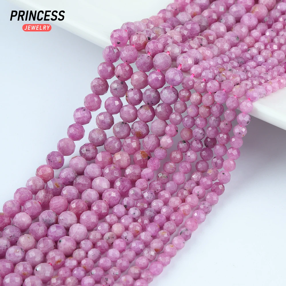 A++ 100% Natural Ruby 2-5mm Faceted Beads Without Heat Treatment for Jewelry Making Wholesale Loose Stone Beads DIY Accessories