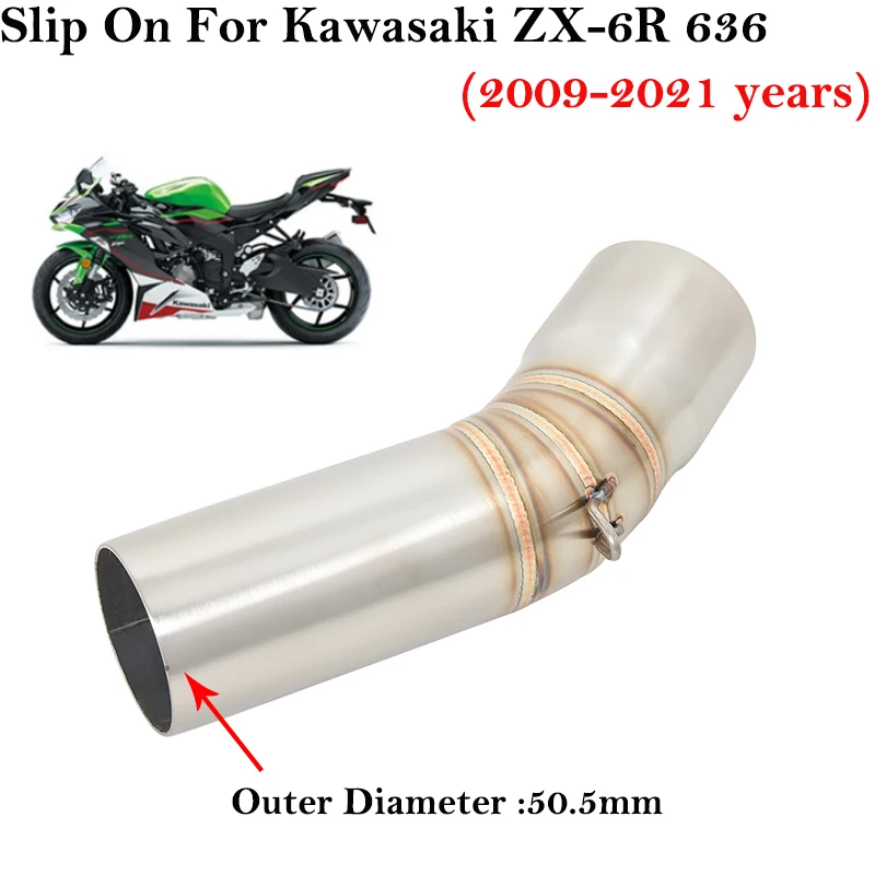 For Kawasaki ZX-6R ZX6R 636 2009 - 2021 Motorcycle Exhaust System Escape Stainless Steel Mid Link Pipe Connection 51mm Muffler