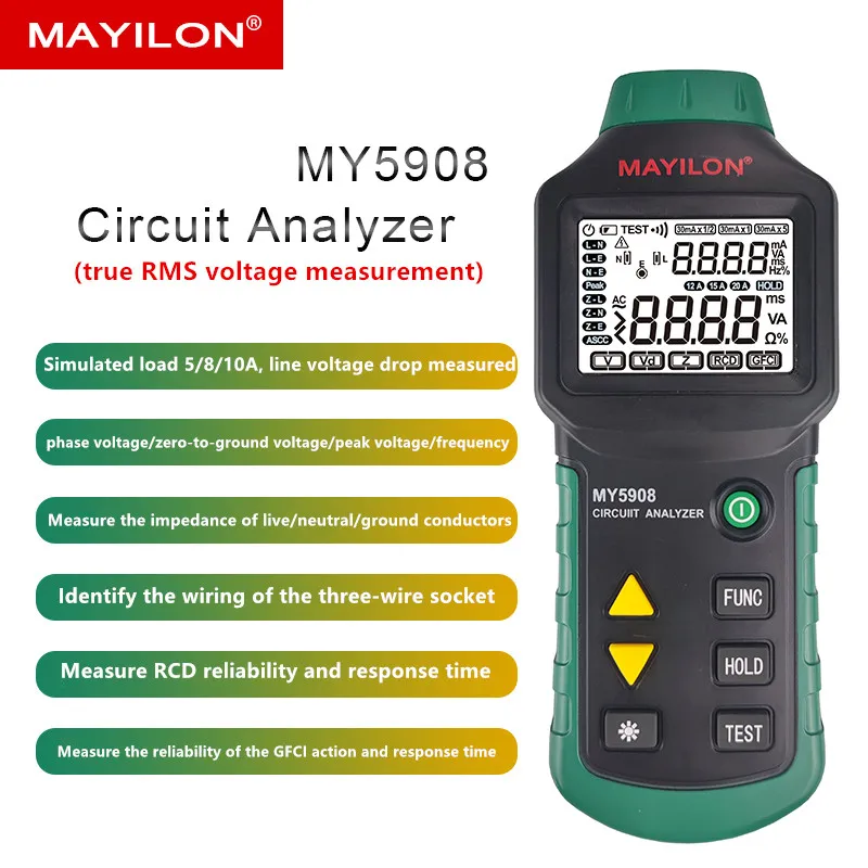 MY5908 analyseur de Circuit de rétro-éclairage LCD numérique True RMS tension ca RCD GFCI testeur électrique dispositif de Test de défaut de ligne MS5908