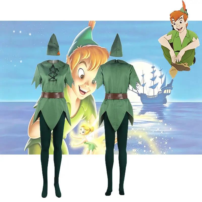 Disfraz de Cosplay de Peter Pan de Anime, Traje de Hada Elfa Verde para Actuaciones de Halloween
