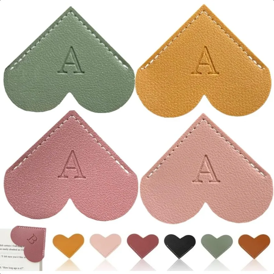 

Personalized Leather Heart Bookmark 26 Letters Customized Corner Book Mark for Reading Book Holder Markers with Initials Page B