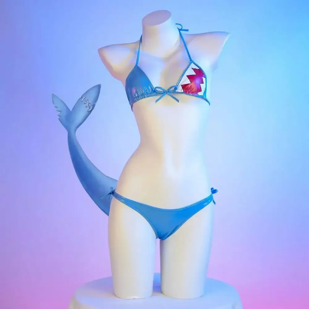 

Cute Shark Themed Backless Bikini Swimsuit Women Anime Cosplay Pool Party Swimwear Stage Performance Costume