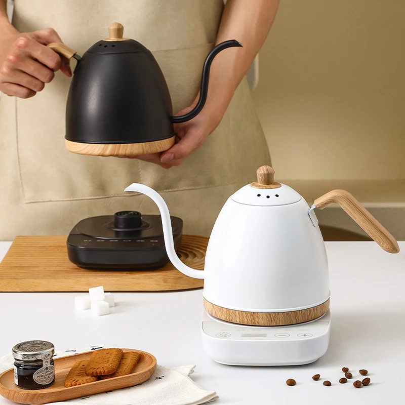 0.8L الفولاذ المقاوم للصدأ غلاية كهربائية معقوفة اليد المشروب إبريق قهوة إبريق الشاي مع فم نحيل 1000 واط وعاء تخمير المياه