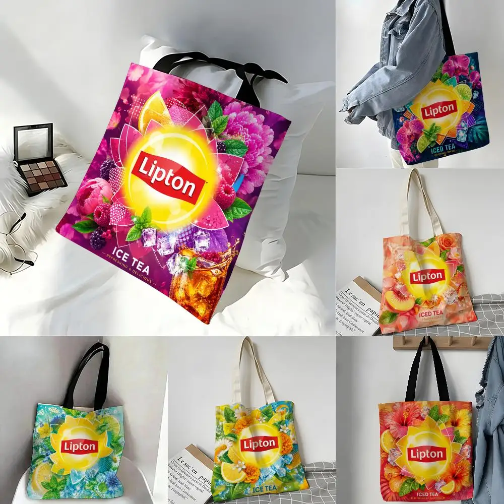Beautiful Tea for Life L-LiptonS Storage Bags Canvas Tote Bag Large Women's Designer Handbags Shopping Bags for Groceries