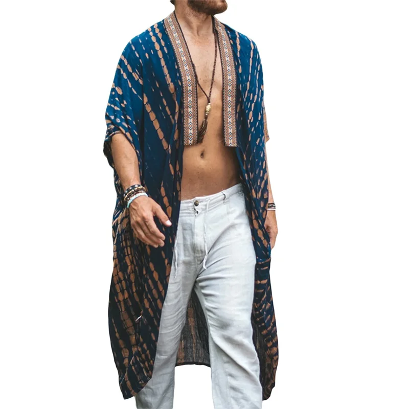 Men s Summer Beach Robe Jackets Lightweight Open Front Long Cardigan Cloaks Vacation Casual Outwears