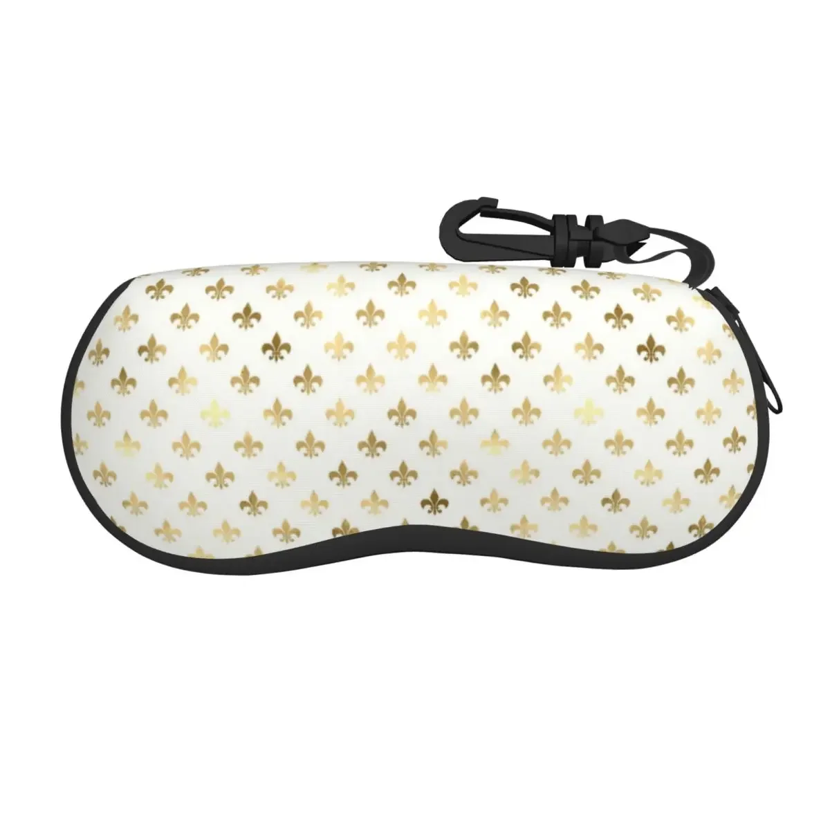 Elegant Gold And White Fleur De Lis Pattern Shell Eyeglasses Case Men Women Cool Lily Flower Glasses  Sunglasses Box Pouch