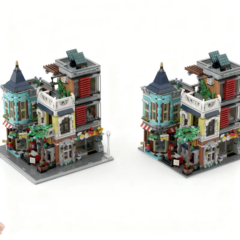 2374개 MOC 크리에이터 S 코너 모듈형 거리 풍경 모델 블록 건축 크리스마스 선물 장난감 교육용 어린이 블록