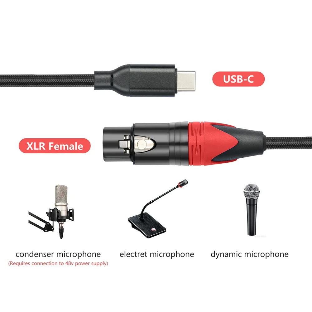 Mobile Microphone Recording Cable USB C Mic Link Converter Cable For Canon Female XLR Connection Microphone Recording Cable