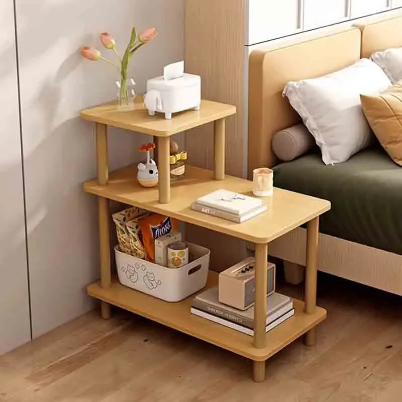 3-Tier Side Table Narrow Tall End Table with Storage Rack Wooden Nightstand Bedside Table for Home Living Room Bedroom Office