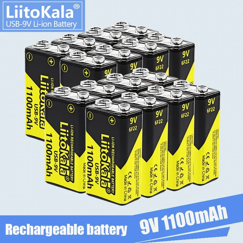 

16PCS LiitoKala 9V 1100mAh li-ion Rechargeable battery USB-9V lithium for Multimeter Microphone Toy Remote Control KTV use