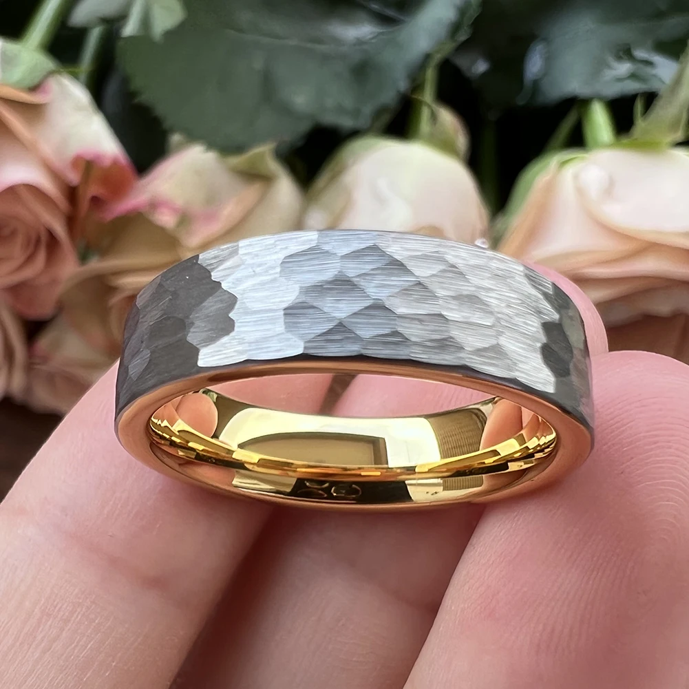 6mm Wolfram karbid ring vielfältig gehämmert für Männer Frauen Verlobung Ehering gebürstet fertig Komfort Passform – Detail 11