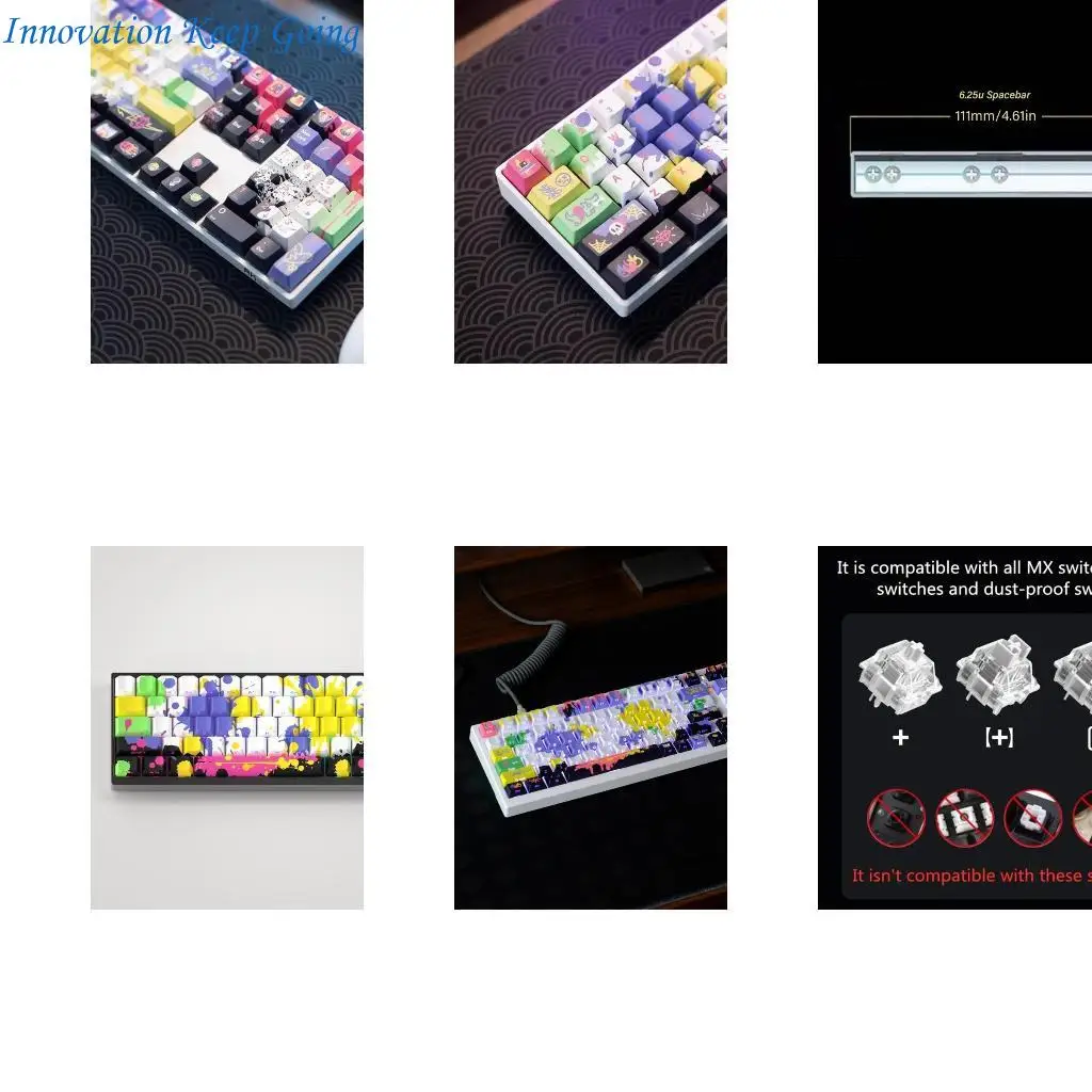 E65C 130PCS Graffiti Pattern Side Print Light Through Keycaps For Mechanical Keyboard