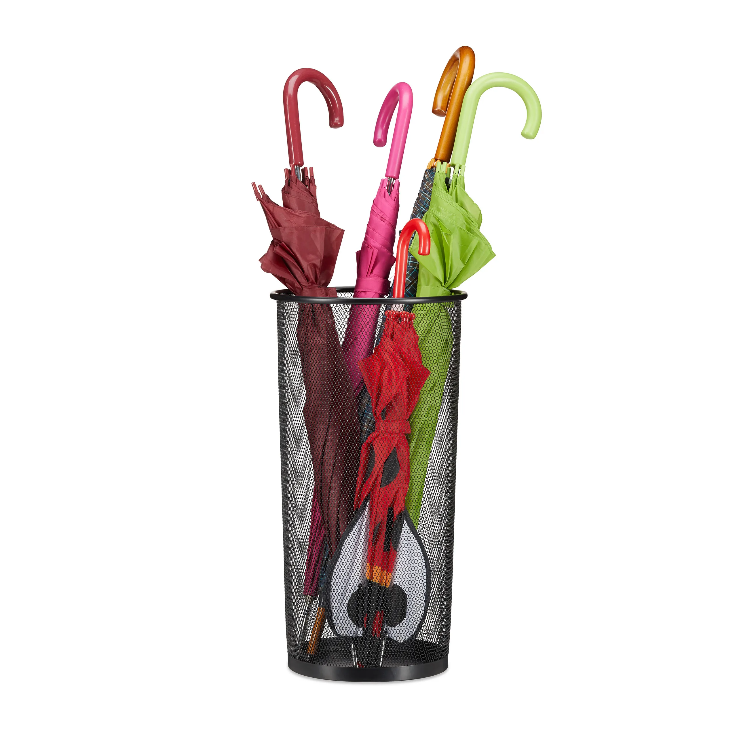 Portaombrelli, rete metallica rotonda, per ombrelli, ausili per la deambulazione e bastoni da passeggio, in metallo, colore nero, altezza 50 cm, diametro 26 cm, supporto per ombrelli, Relaxdays.