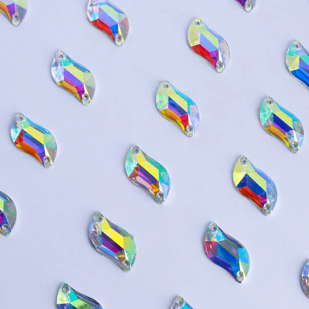 Top Quality S Shape Crystal AB Polygon Stones Crystal Resin Sew On Rhinestones for Needlework Applique Wedding Clothes Dress