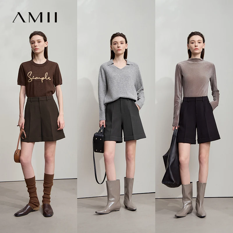 AMII 2025 خريف جديد بنطال ذو قصة أرجل واسعة عادية بسيطة مكتب سيدة أنيقة فضفاضة المضادة للتجاعيد السراويل النساء قيعان 12543056