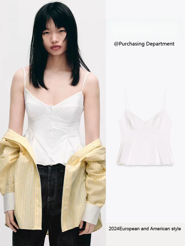 เสื้อสายเดี่ยวผ้าไหมพลีททรงเข้ารูป รุ่นใหม่สำหรับฤดูร้อน  สำหรับผู้หญิง  แบบเรียบง่าย สไตล์ลำลอง  ความยาวปกติ  มีหลายสี