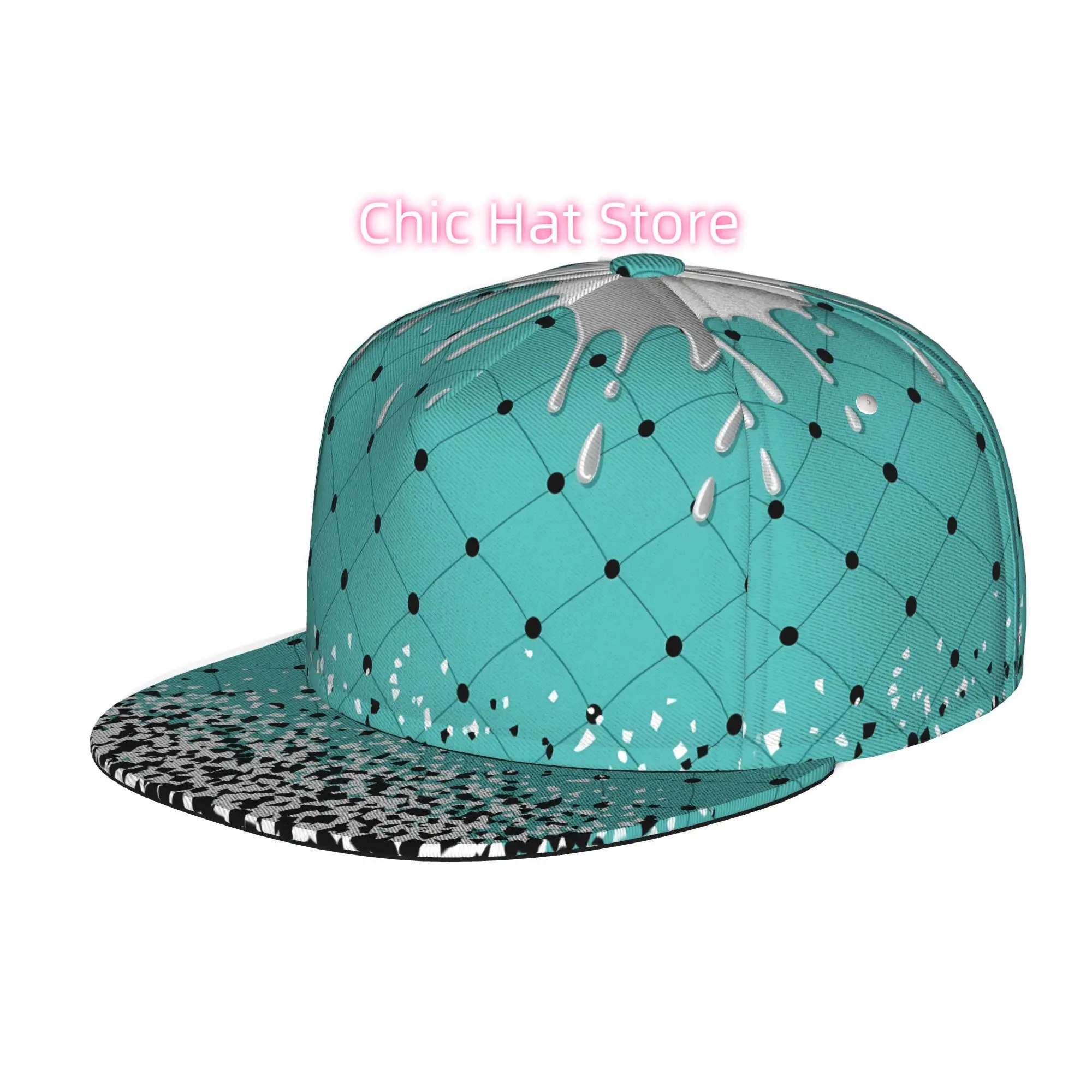 Teal Quilted Drip, Men Women Unisex Flat Brim Baseball Cap, Hip Hop Streetwear Snapback Trucker Hat for Skateboarding Dance Outd