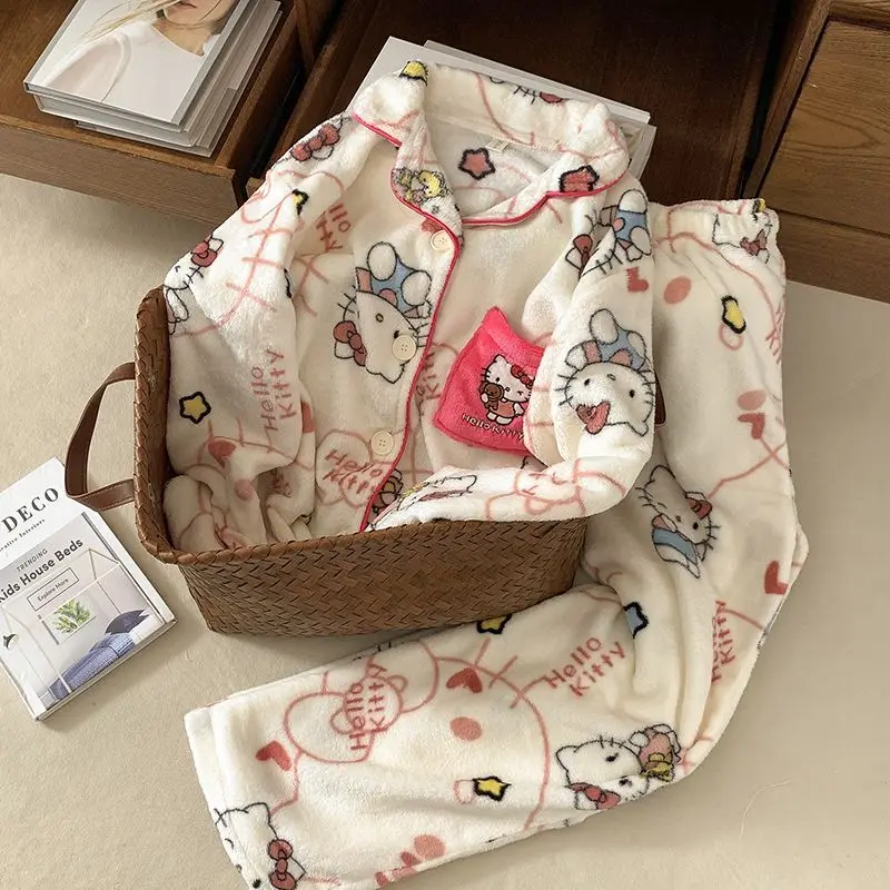 conjunto-de-pijamas-de-plush-sanrio-hello-kitty-2-pecas-para-mulheres-roupa-de-casa-em-veludo-coral-kawaii-roupa-de-primavera-para-meninas