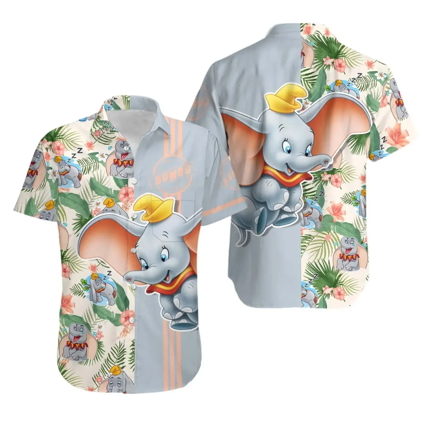 

2024 New Disney Dumbo Hawaiian Shirt Short Sleeve Button Up Shirt Summer Vacation Beach Shirt Fashion Disney Hawaiian Shirt