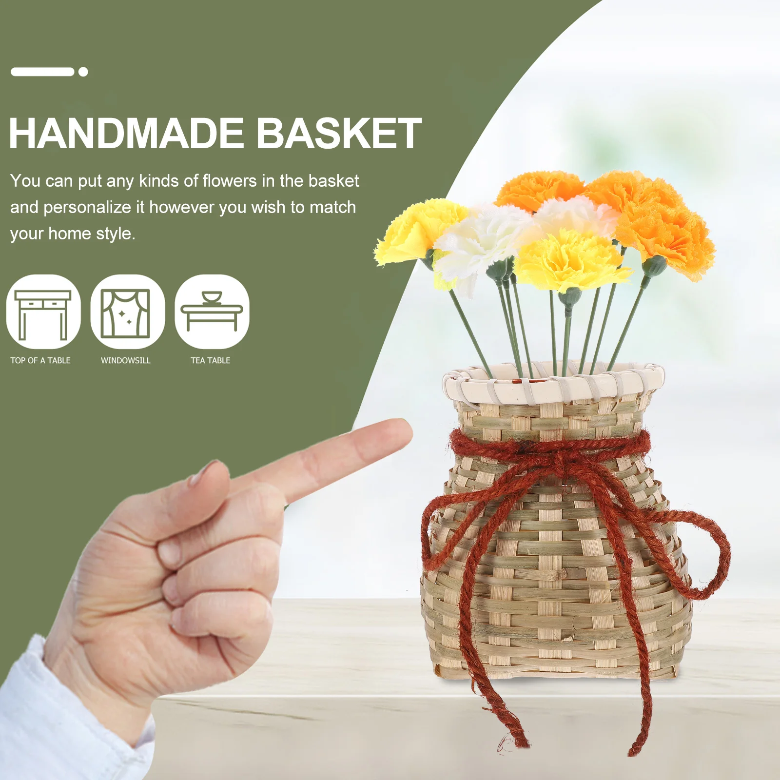 

1Pcs Bamboo Basket Handmade Woven Flower Storage Container Rustic Decorative Household Organizer for Home Garden Picnic