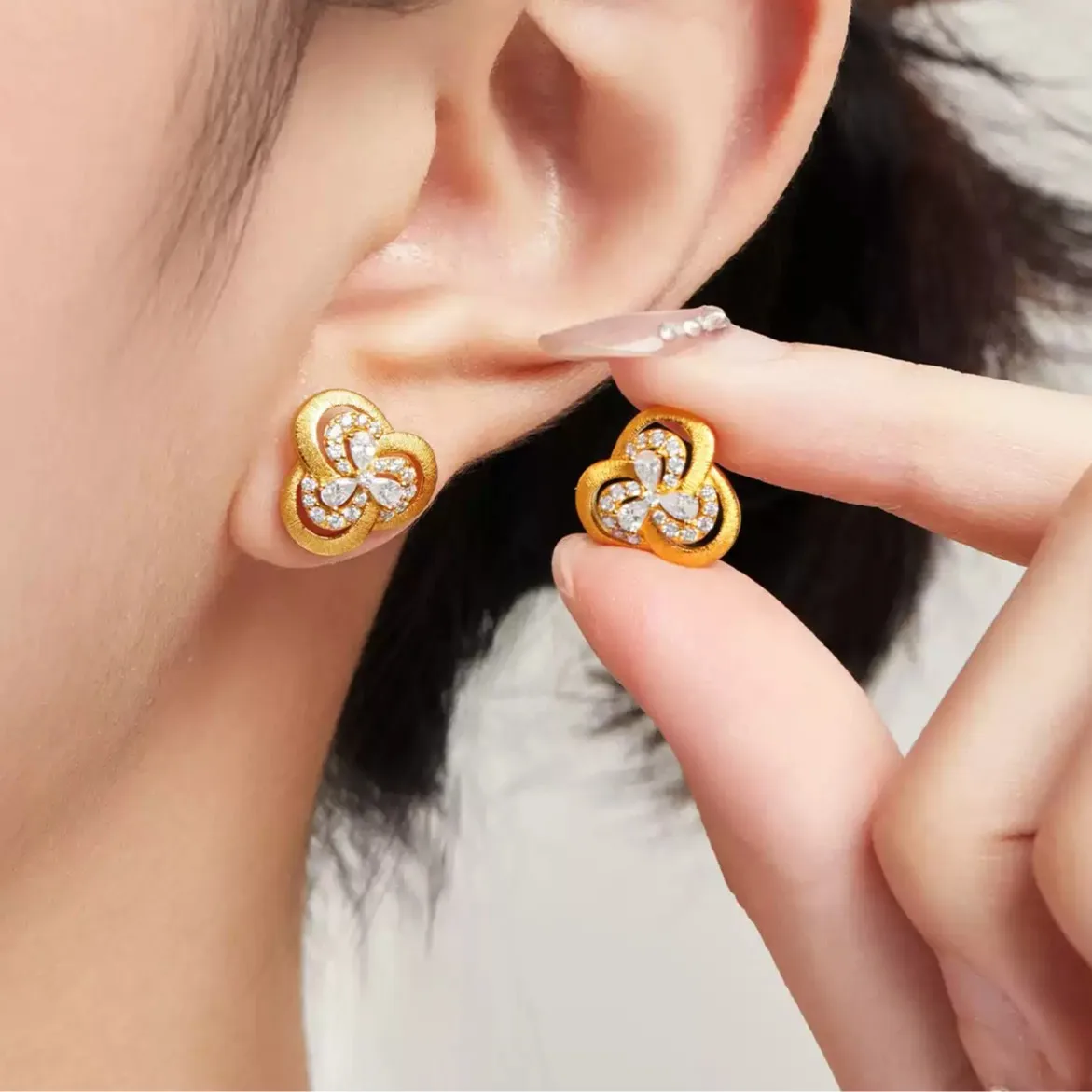 Luxury 24K 9999 Pure Gold real gold Windmill Drill Earrings for Women Retro Wire-drawing Earrings