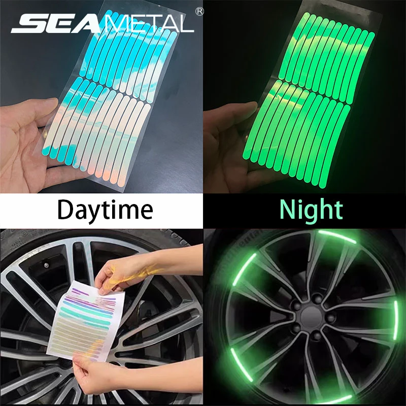 SEAMETAL 20PCS Car Wheel Luminous Stickers Fluorescent Color Night Warning Decals for Car Motorcycle Bicycle Tires Decoration