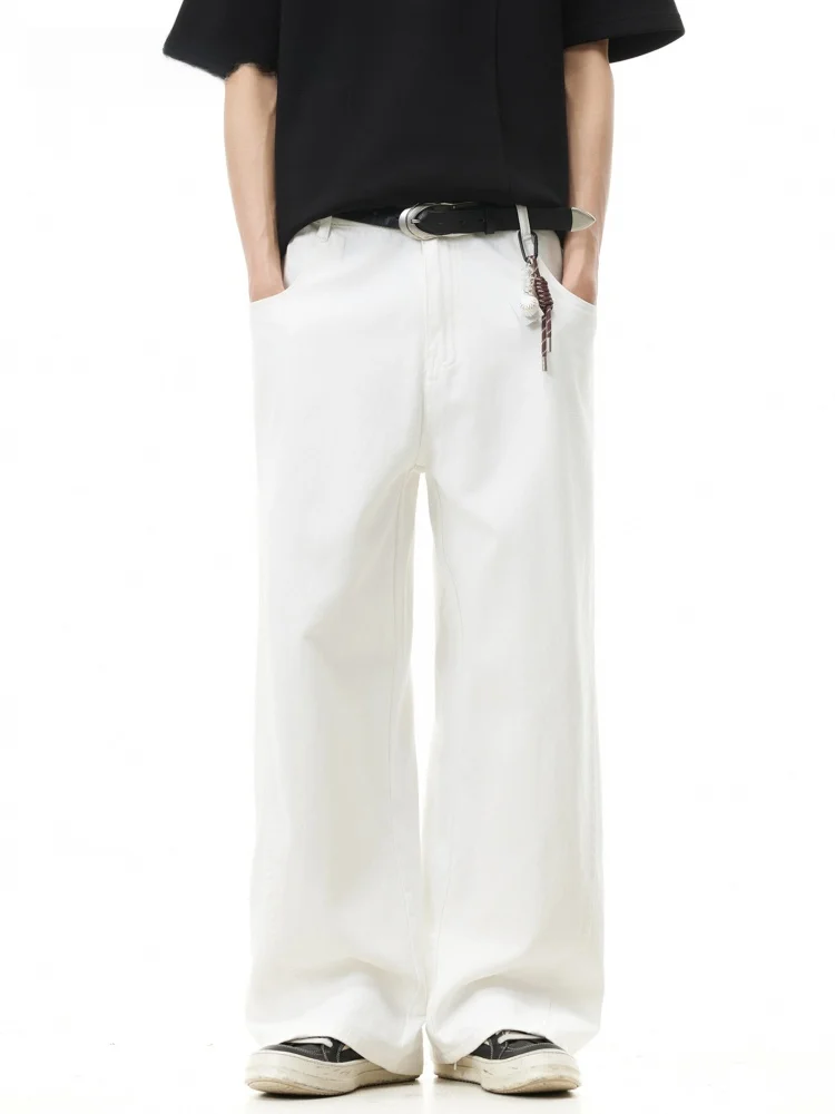 SDMADE Basic Versatile Loose Straight Leg White Jeans Unisex American Trendy Brand Wide Leg Casual Pants Cotton Denim