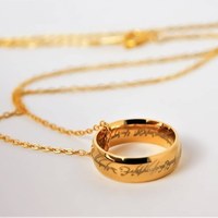 Golden Sauron's Ring Necklace Punk Charm Stainless Steel Ring Pendant Chain Necklace Popular Movie Jewelry Best Couple Gift