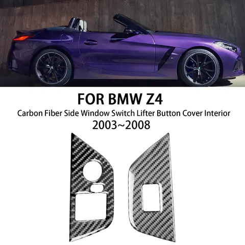 탄소 섬유 사이드 문짝 윈도우 스위치 리프터 단추 커버, 인테리어 트림, BMW Z4 E85 E86 2003 2004 2005 2006 2007 2008