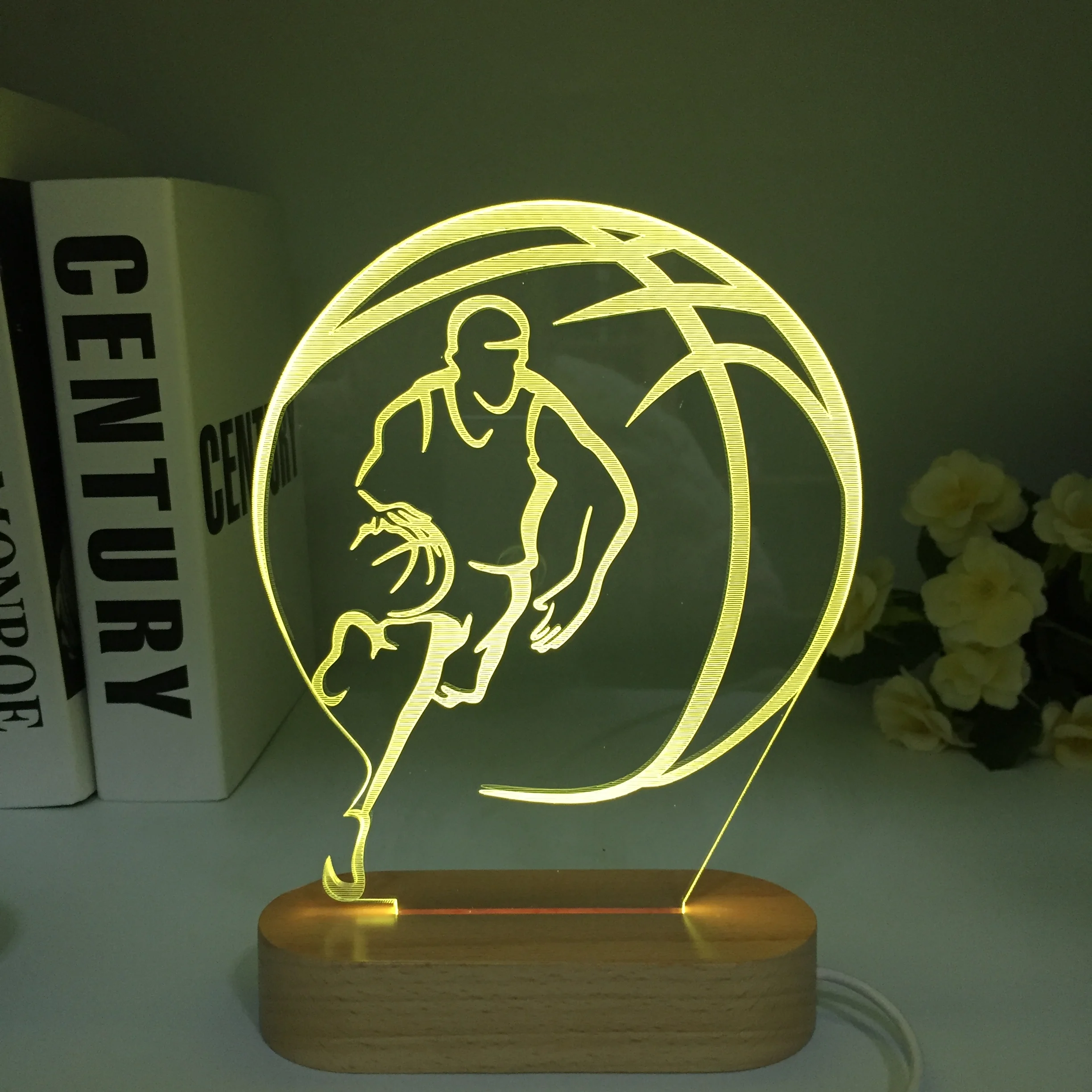 Wooden Basketball 3d Night Light Game Room Anime Baseball Wood Desk Setup Lighting Decor Sport Game Sensor Light for Kids Gift