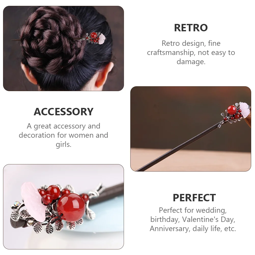 

1Pcs Wooden Chinese Style Hairpin Retro Hair Stick Elegant Hair Accessory for Women Girls Wedding Birthday Party Daily