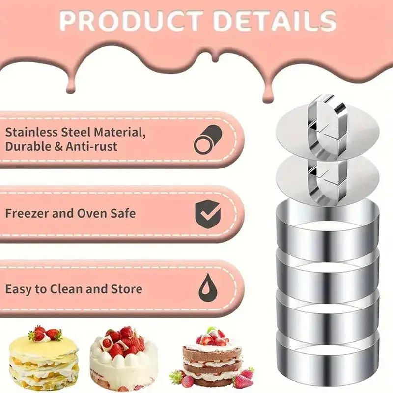 Mousse Molds With Pusher Stainless Steel Mousse Cake Mold User-Friendly Design Round Pastry Mold For Making Pudding Biscuit