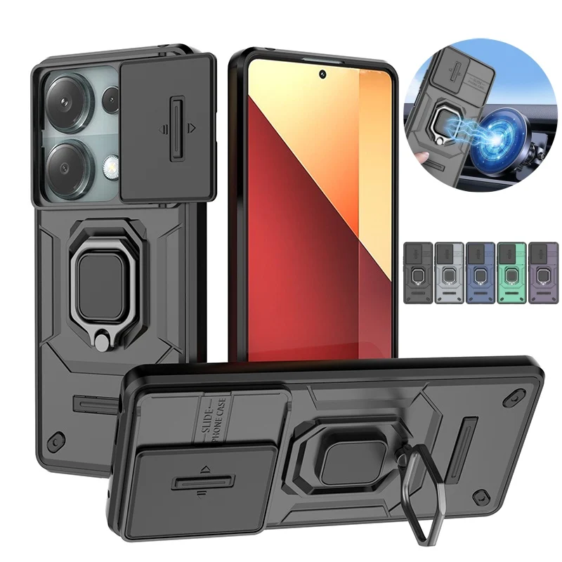 

Shockproof Case For Xiaomi Redmi Note 13 12 Pro Plus 12S 13C Poco X6 X5 F5 C65 M6 Pro 4G Camera Protect Ring Holder Armor Cover