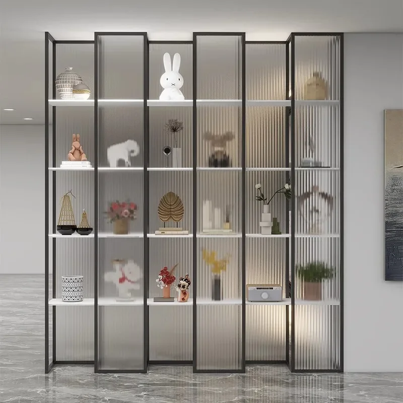 

Simple office Changhong glass baffle rack home living room partition display rack wrought iron glass screen