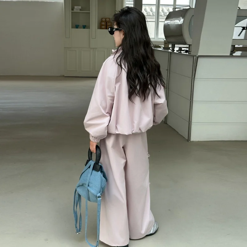 Teenager Girls Outfit Spring Autumn New Children Customes Solid Color Wear Kids Bowknot Top+ Loose Trousers 2 Pieces Suits 2